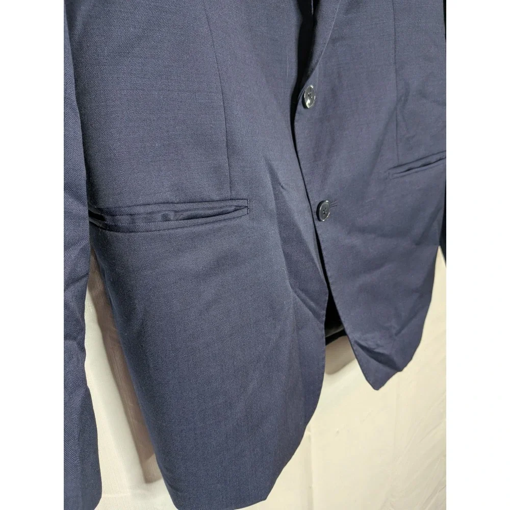 Calvin Klein Extreme‎ Slim Fit Mens Navy Plaid Wool Sport Coat Blazer 44R